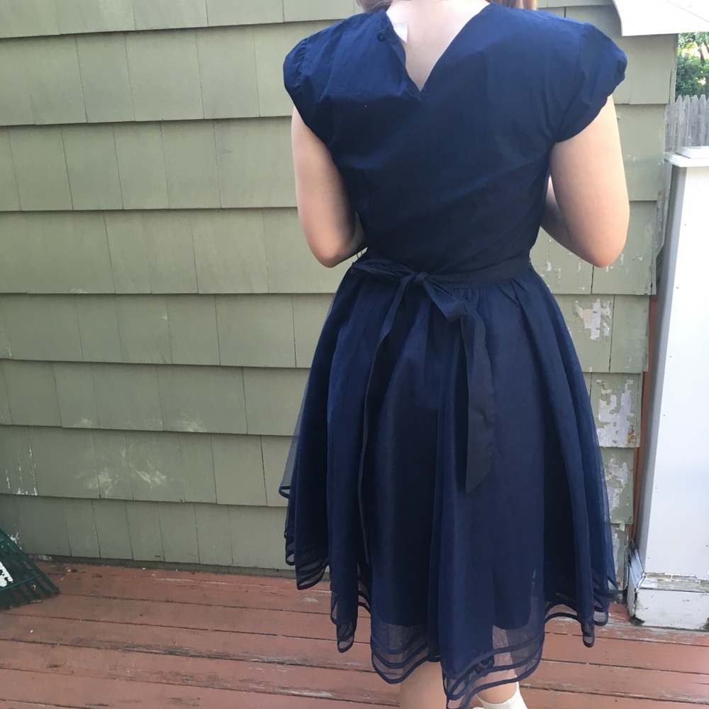 Eshakti Navy Blue Tulle Skirt Flare Dress - Picture 4 of 5